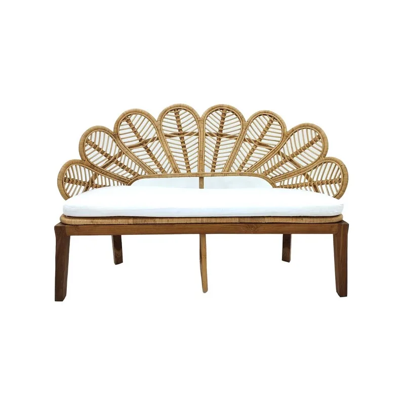 F-SF202-NT Bella two seater sofa with natural cane frame and white fabric cushion