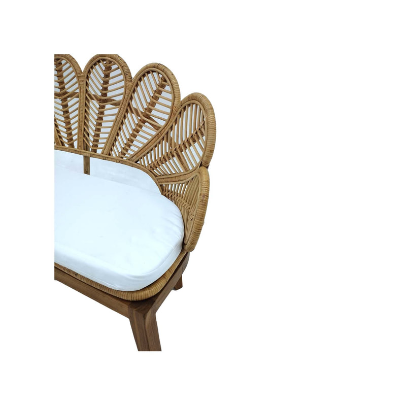 F-SF202-NT Bella two seater sofa with natural cane frame and white fabric cushion