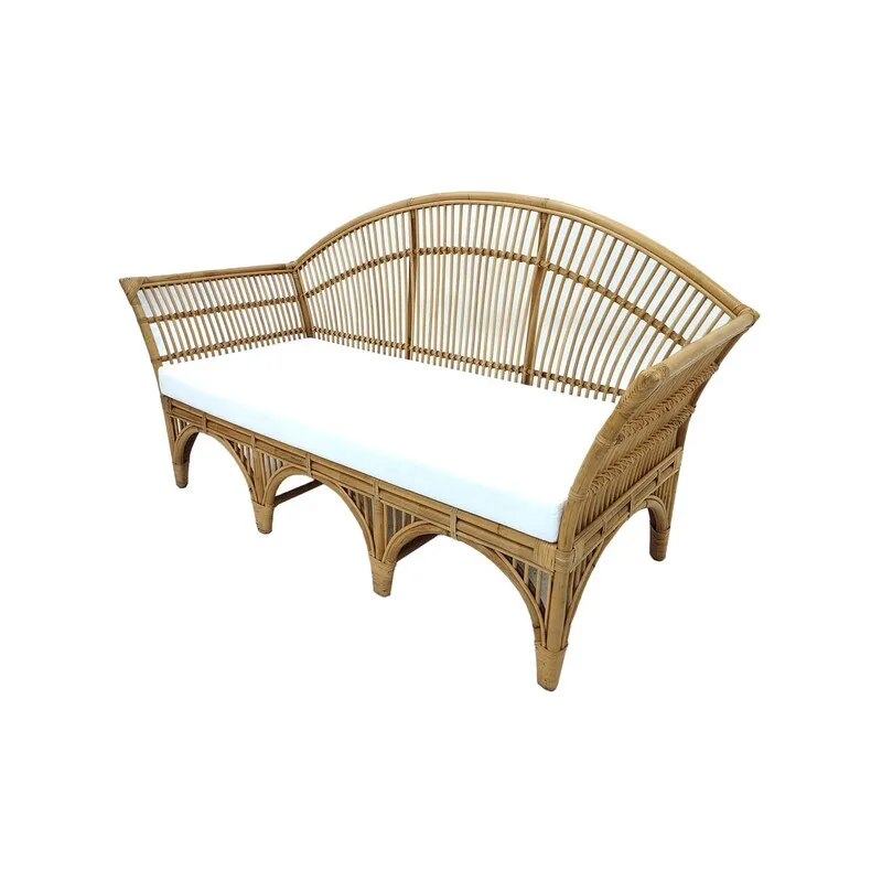 F-SF205-NT - Java three seater sofa with natural cane frame and white cushions 