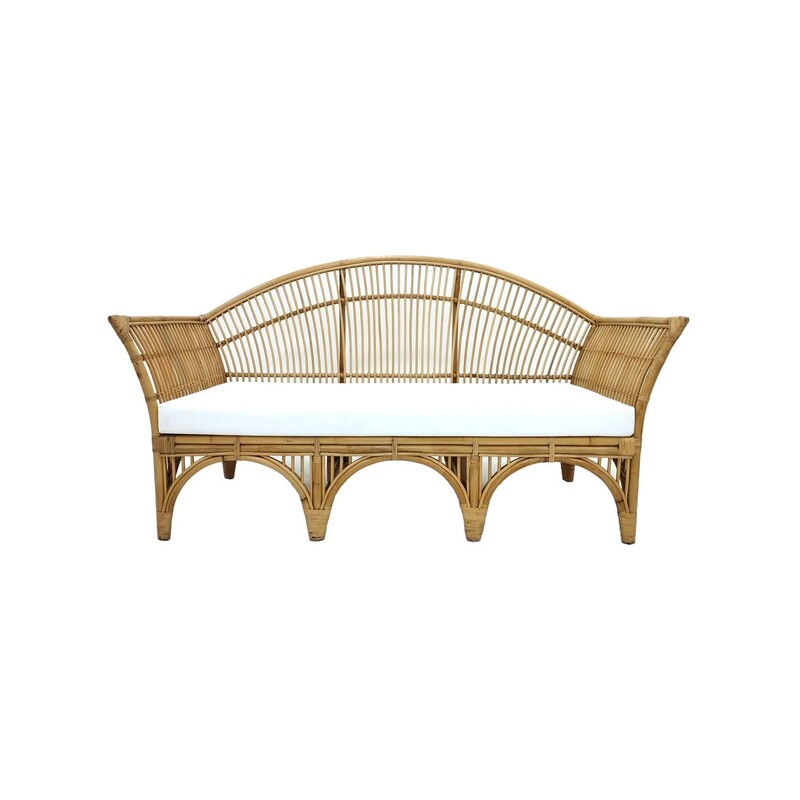 F-SF205-NT - Java three seater sofa with natural cane frame and white cushions 