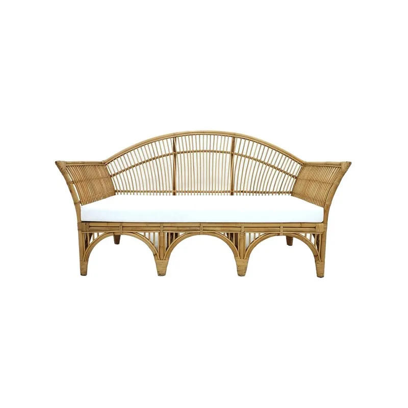 F-SF205-NT - Java three seater sofa with natural cane frame and white cushions 