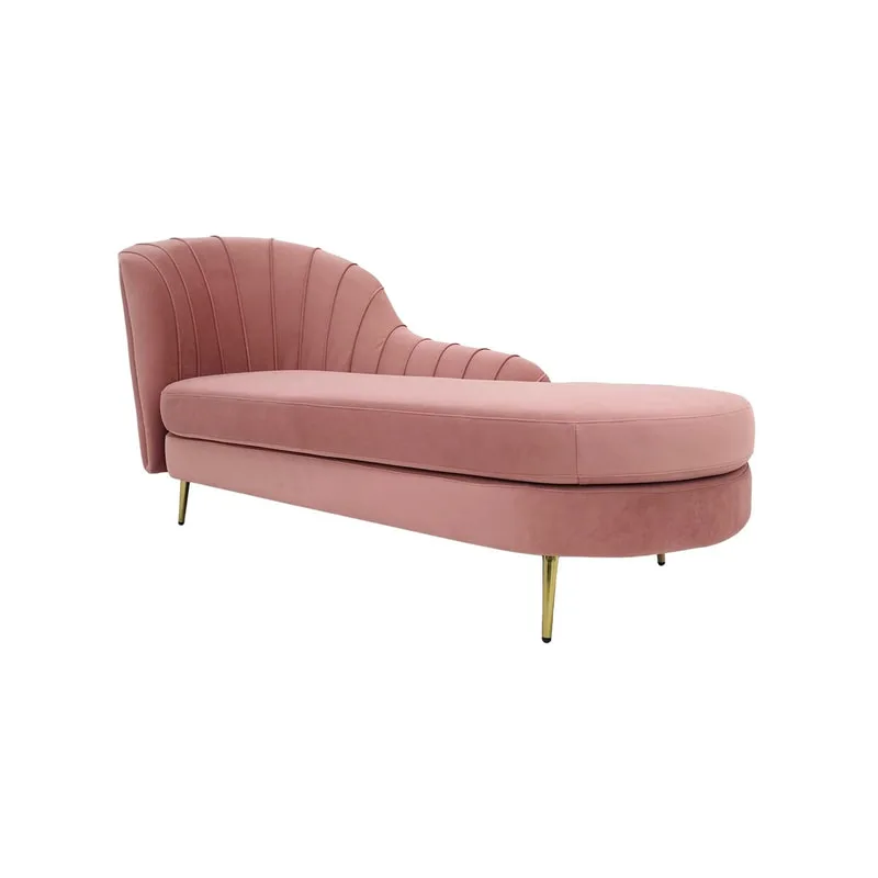 F-SL104-BP Monroe chaise long in blush pink velvet with gold legs