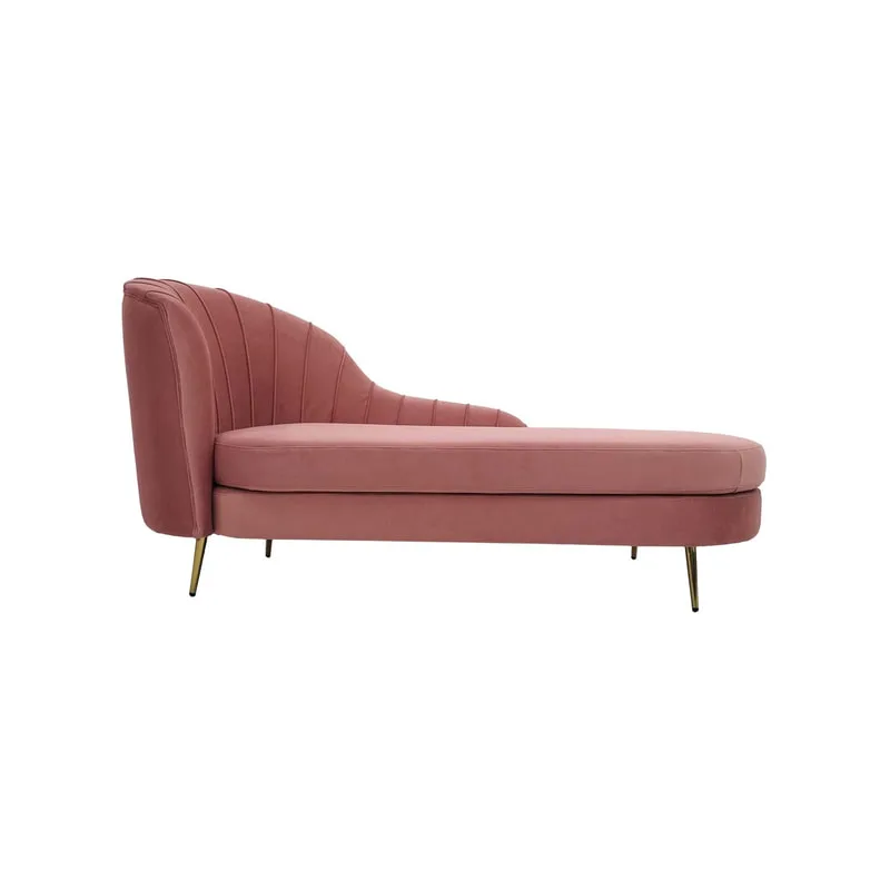 F-SL104-BP Monroe chaise long in blush pink velvet with gold legs