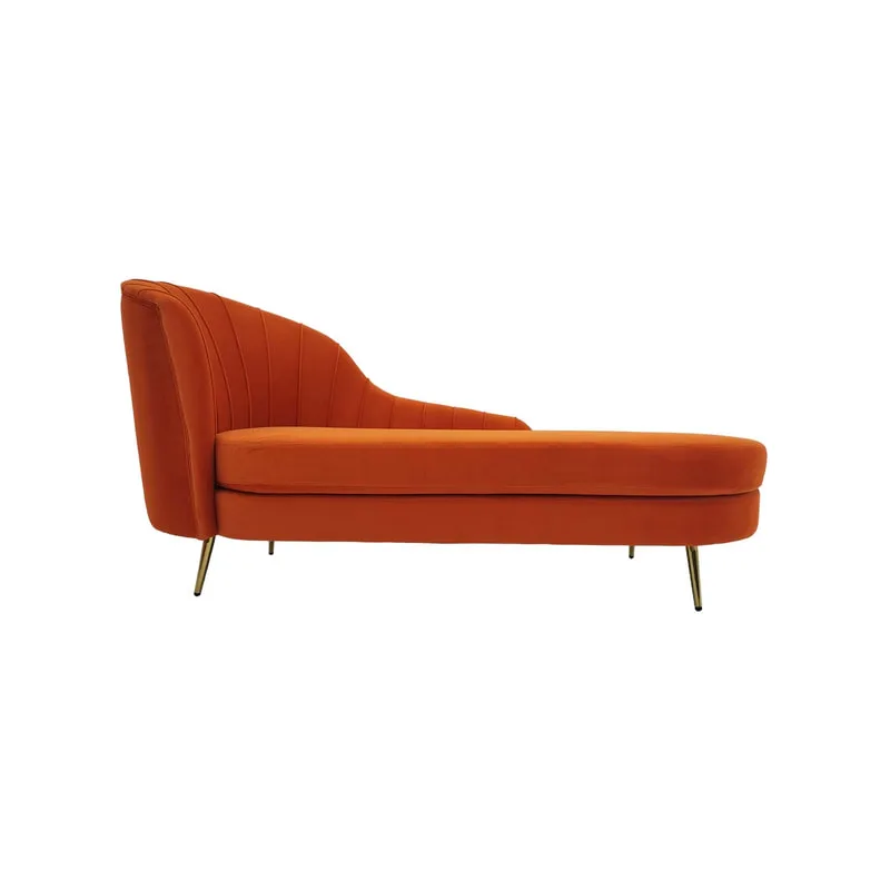 F-SL104-PO Monroe chaise longue in pumpkin orange velvet with gold legs