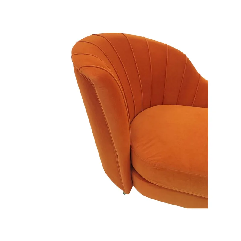 F-SL104-PO Monroe chaise longue in pumpkin orange velvet with gold legs