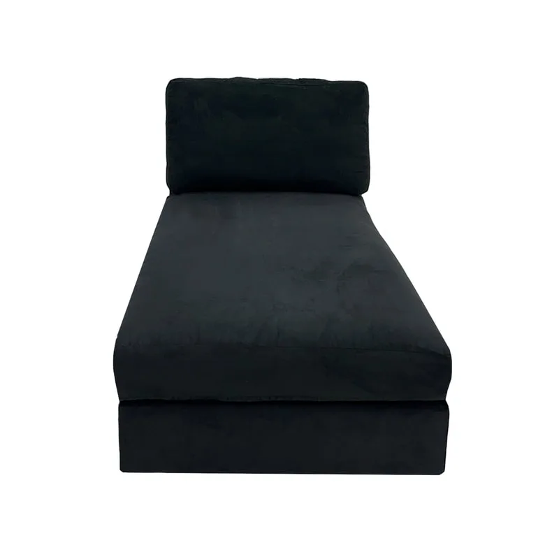 F-SL110-BL Berlin chaise longue in black suede fabric with wooden legs