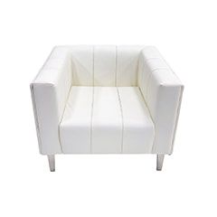 F-SN101-WH Murphy single seater sofa in white leatherette with silver feet