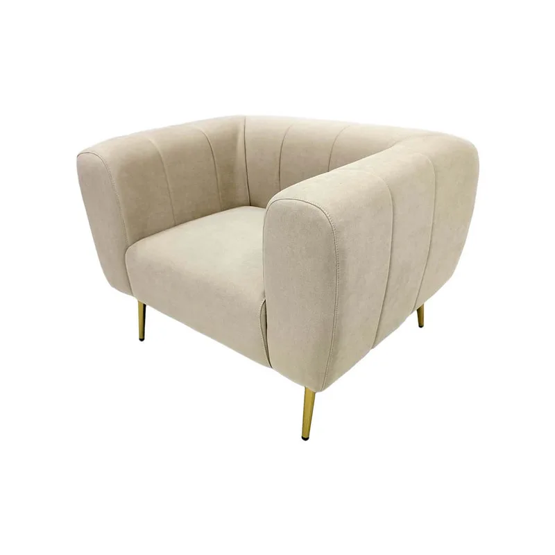 F-SN102-CR Audrey single seater sofa in cream suede with gold legs