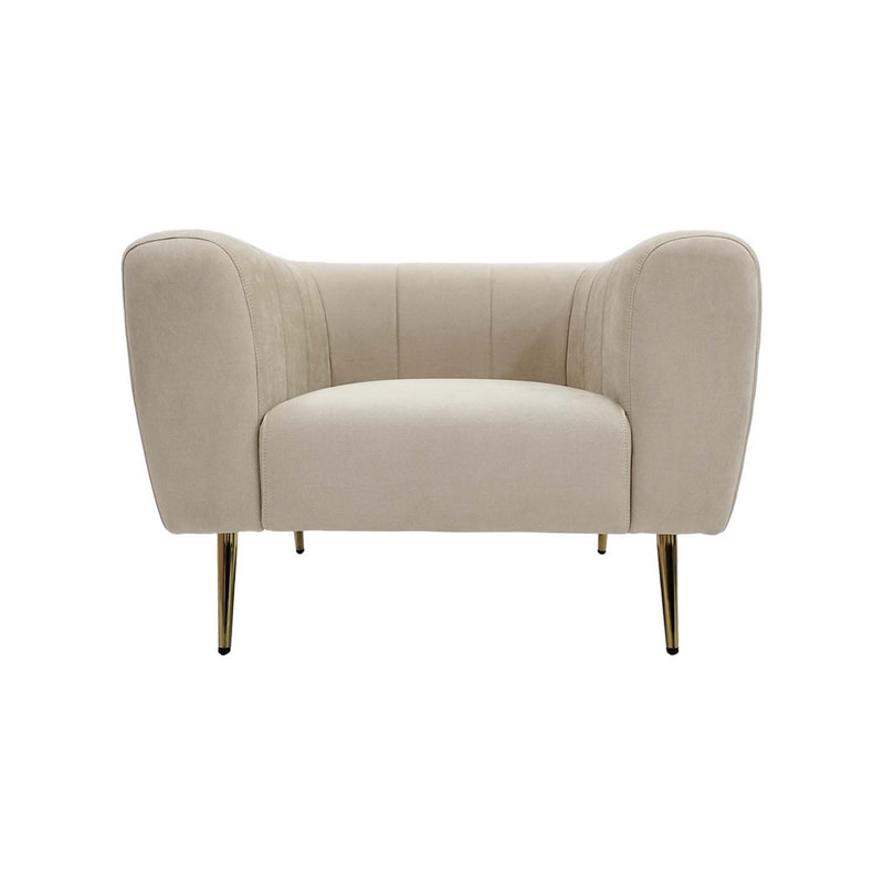 F-SN102-CR Audrey single seater sofa in cream suede with gold legs