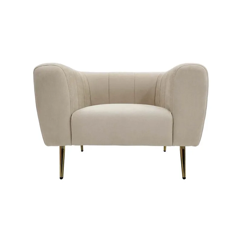F-SN102-CR Audrey single seater sofa in cream suede with gold legs