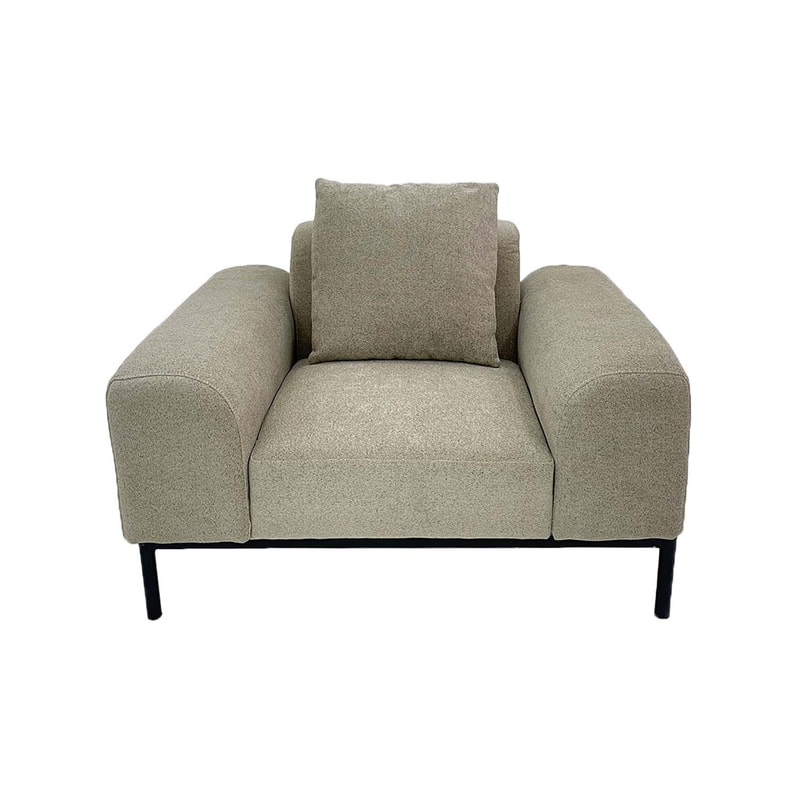 F-SN103-BE Fairfax single seater sofa in beige fabric with wooden legs