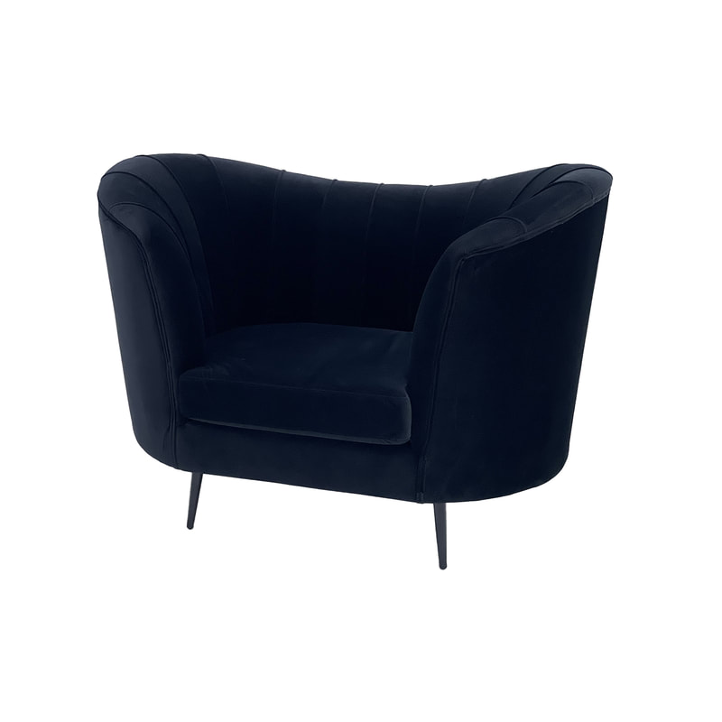 F-SN104-BL Monroe single seater sofa in black velvet with black legs