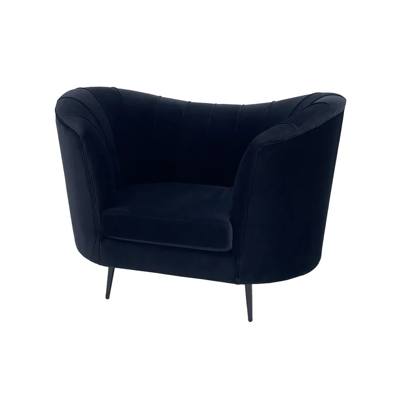 F-SN104-BL Monroe single seater sofa in black velvet with black legs