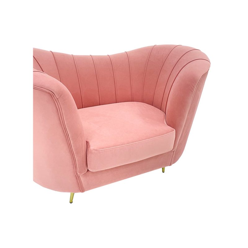 F-SN104-BP Monroe single seater sofa in blush pink velvet with gold legs