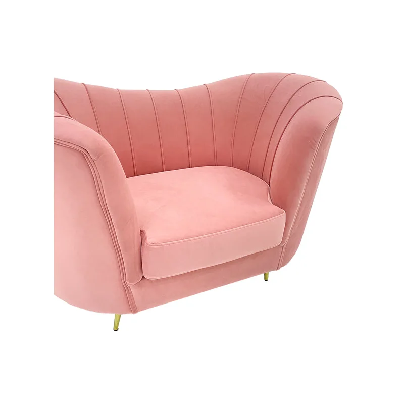 F-SN104-BP Monroe single seater sofa in blush pink velvet with gold legs