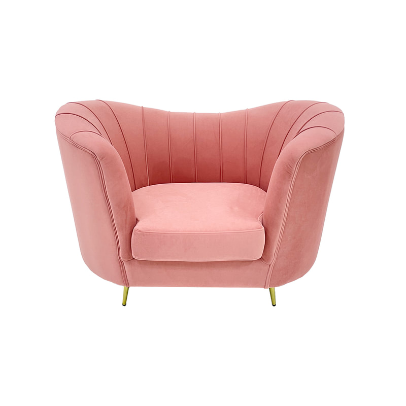 F-SN104-BP Monroe single seater sofa in blush pink velvet with gold legs