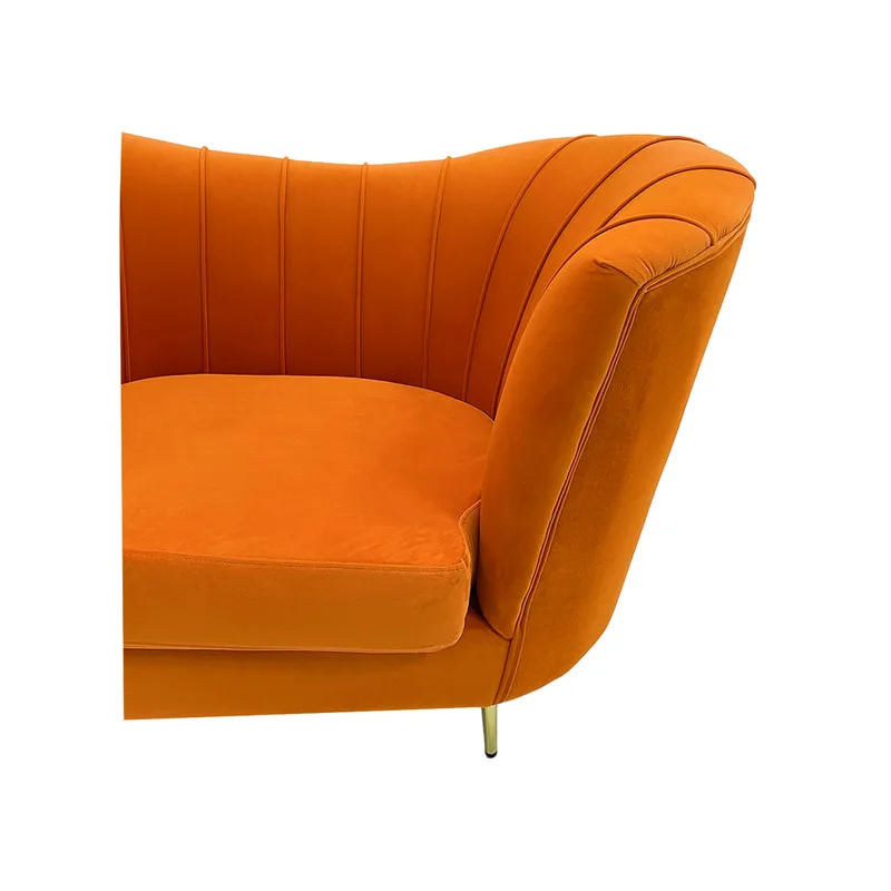 F-SN104-PO Monroe single seater sofa in pumpkin orange velvet with gold legs