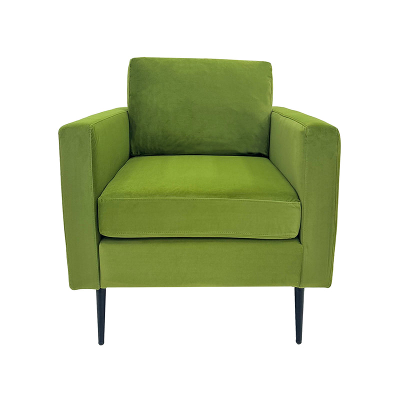 F-SF105-OG Capri single seater sofa in olive green velvet with black legs