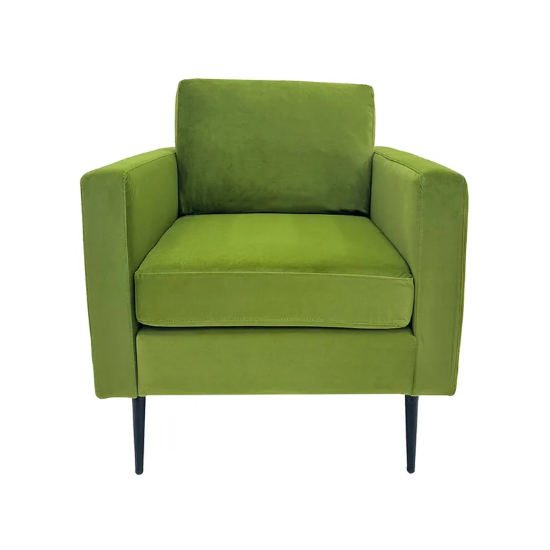F-SF105-OG Capri single seater sofa in olive green velvet with black legs