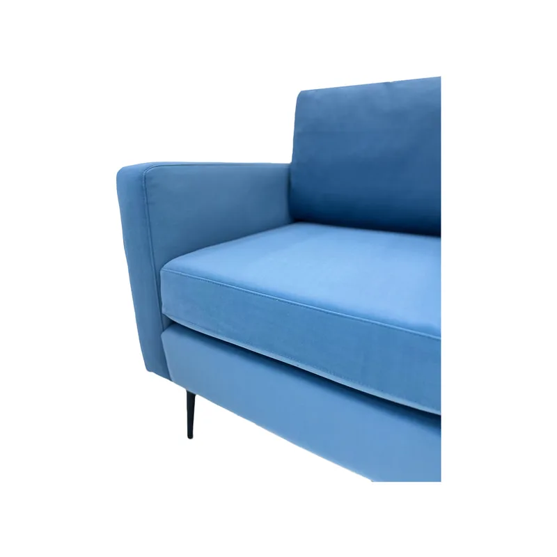 F-SN105-PB Capri single seater sofa in petrol blue velvet with black legs