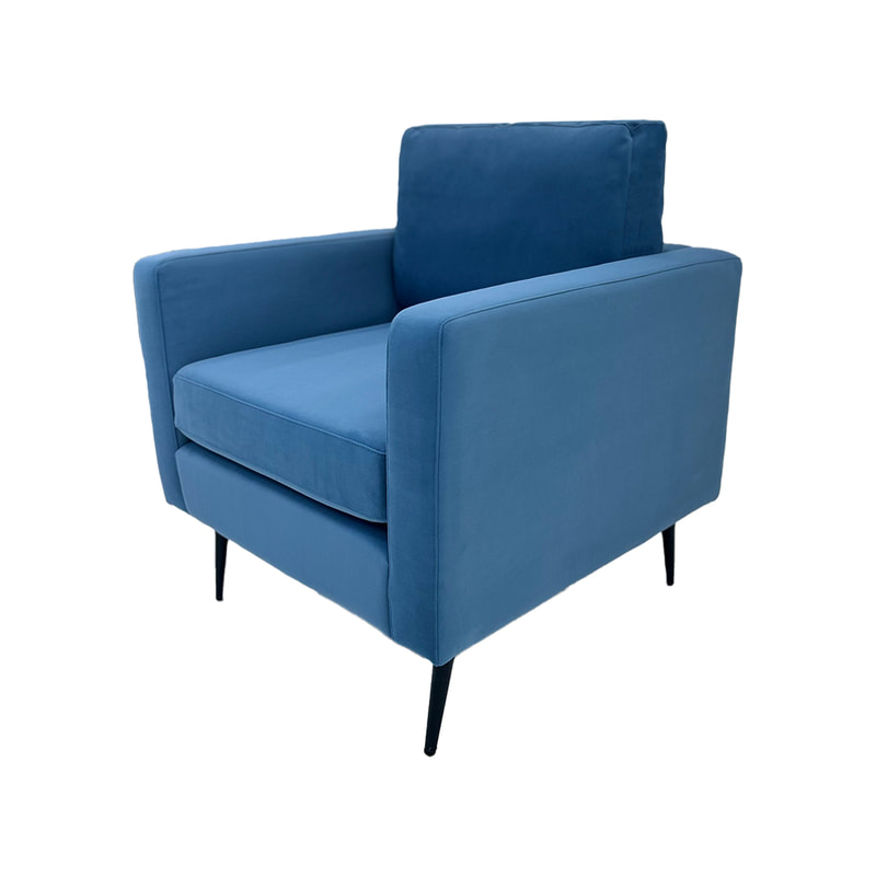 F-SN105-PB Capri single seater sofa in petrol blue velvet with black legs