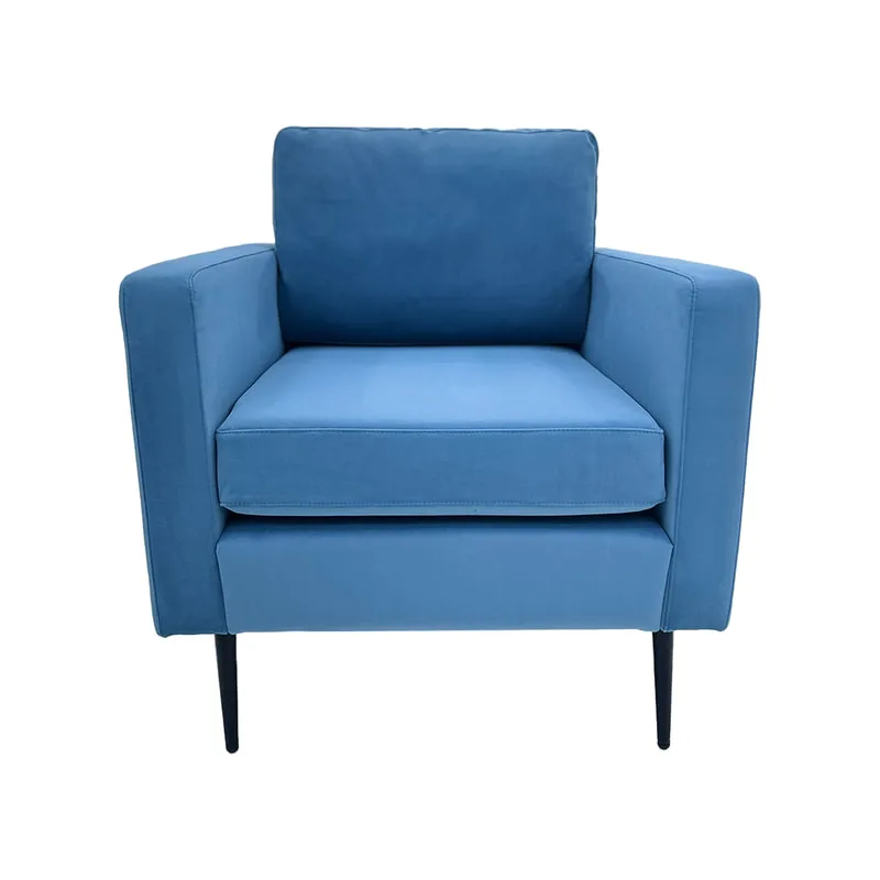 F-SN105-PB Capri single seater sofa in petrol blue velvet with black legs