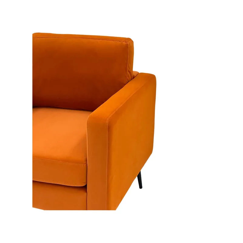 F-SN105-PO Capri single seater sofa in pumpkin orange velvet with black legs