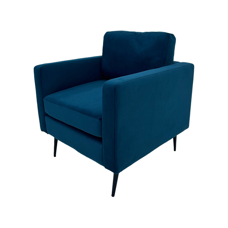 F-SN105-TL Capri single seater sofa in teal velvet with black legs