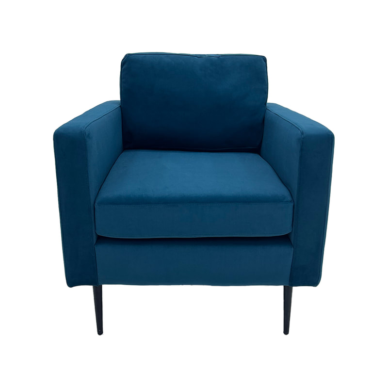 F-SN105-TL Capri single seater sofa in teal velvet with black legs