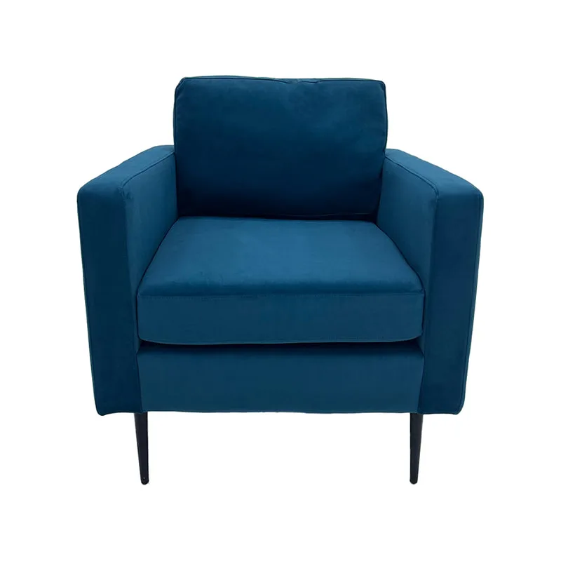 F-SN105-TL Capri single seater sofa in teal velvet with black legs
