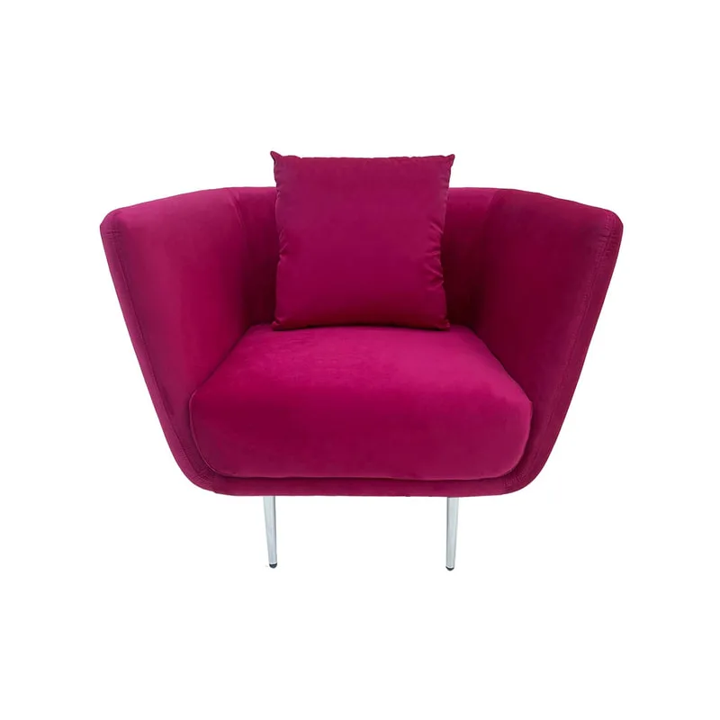 F-SN107-HP Rio single seater sofa in hot pink velvet with silver legs