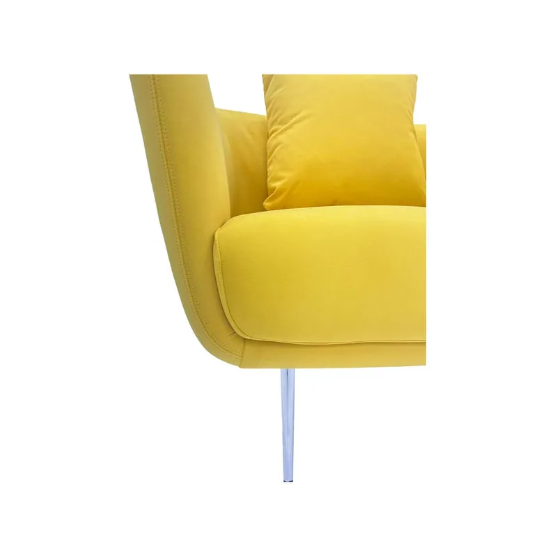 F-SN107-YL Rio single seater sofa in yellow velvet with silver legs