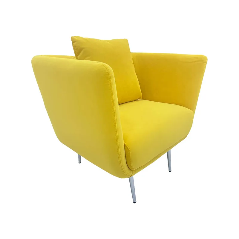 F-SN107-YL Rio single seater sofa in yellow velvet with silver legs