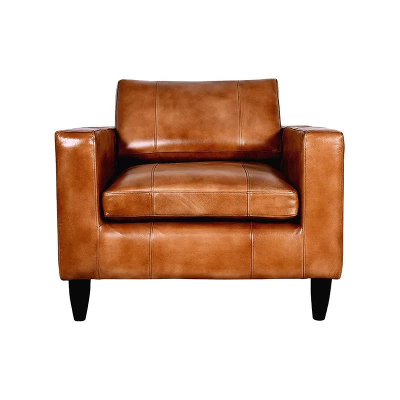 F-SF119-NT Hamilton single seater sofa in natural tan genuine leather with wooden legs