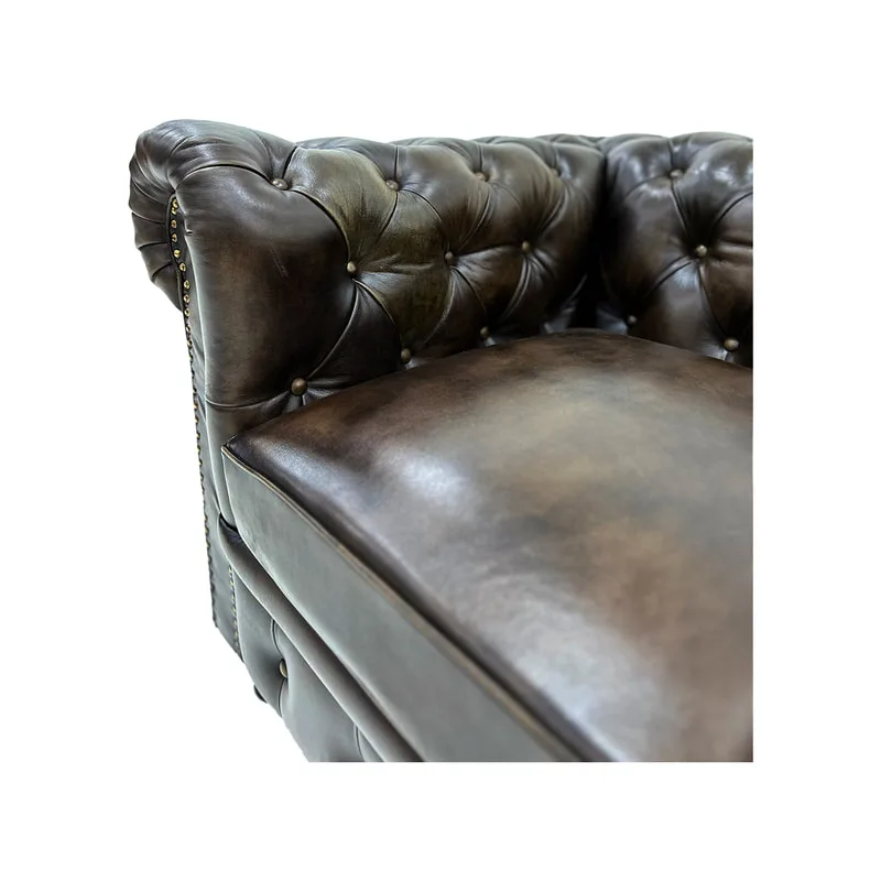 F-SF120-DT Churchill single seater sofa in dark tan genuine leather with wooden feet
