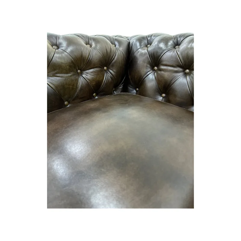 F-SF120-DT Churchill single seater sofa in dark tan genuine leather with wooden feet