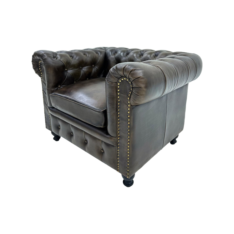 F-SF120-DT Churchill single seater sofa in dark tan genuine leather with wooden feet