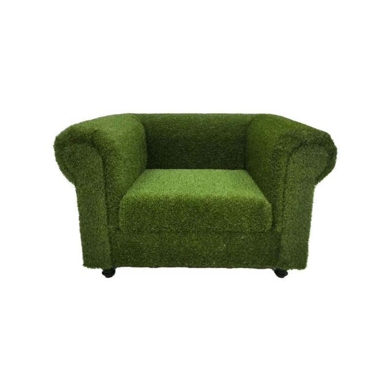 F-SN121-GS Eden single seater sofa finished in artificial grass with dark wooden feet