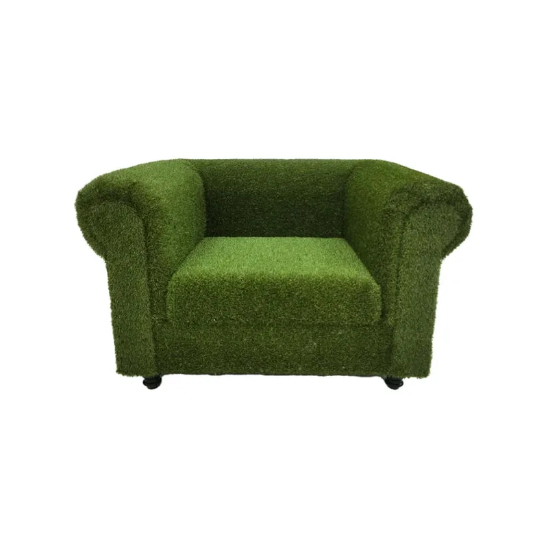 F-SN121-GS Eden single seater sofa finished in artificial grass with dark wooden feet