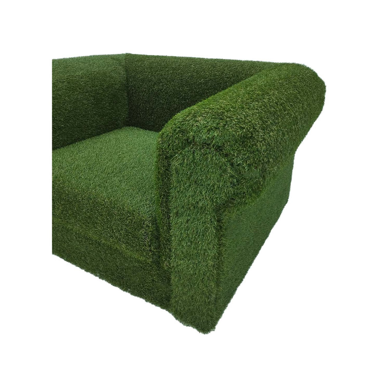 F-SN121-GS Eden single seater sofa finished in artificial grass with dark wooden feet