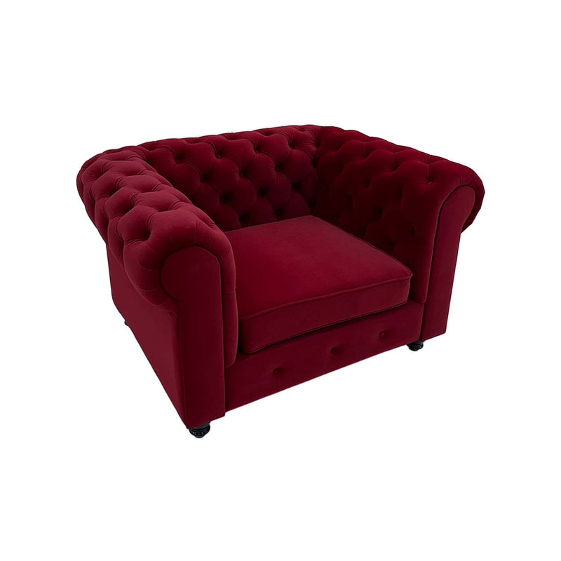 F-SF124-DR Botello single seater sofa in dark red velvet with gold feet