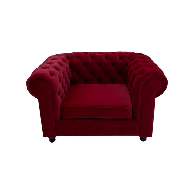 F-SF124-DR Botello single seater sofa in dark red velvet with gold feet