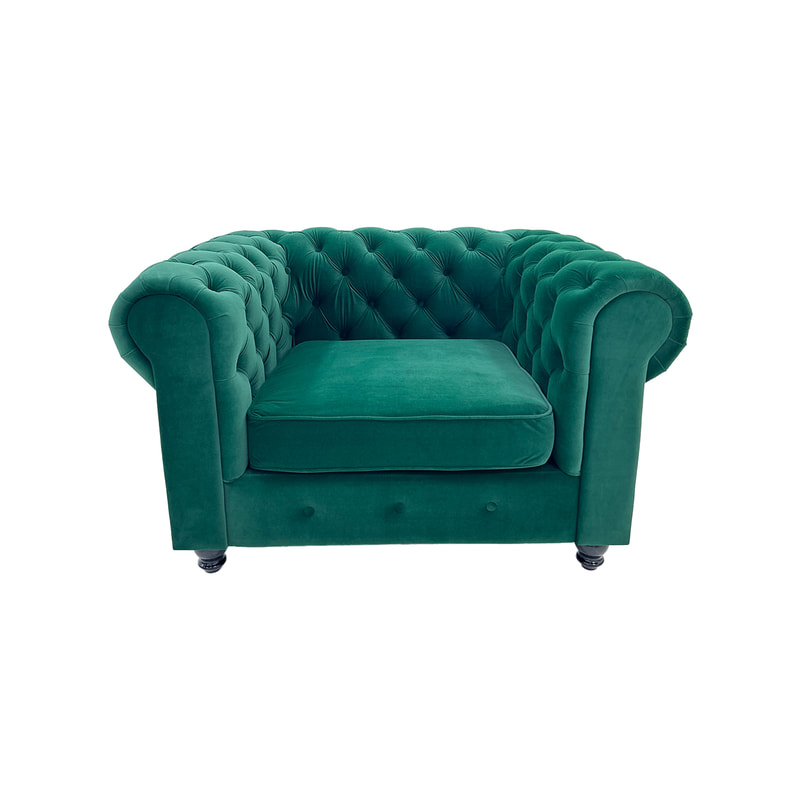 F-SN124-EG Botello single seater sofa in emerald green velvet with black feet