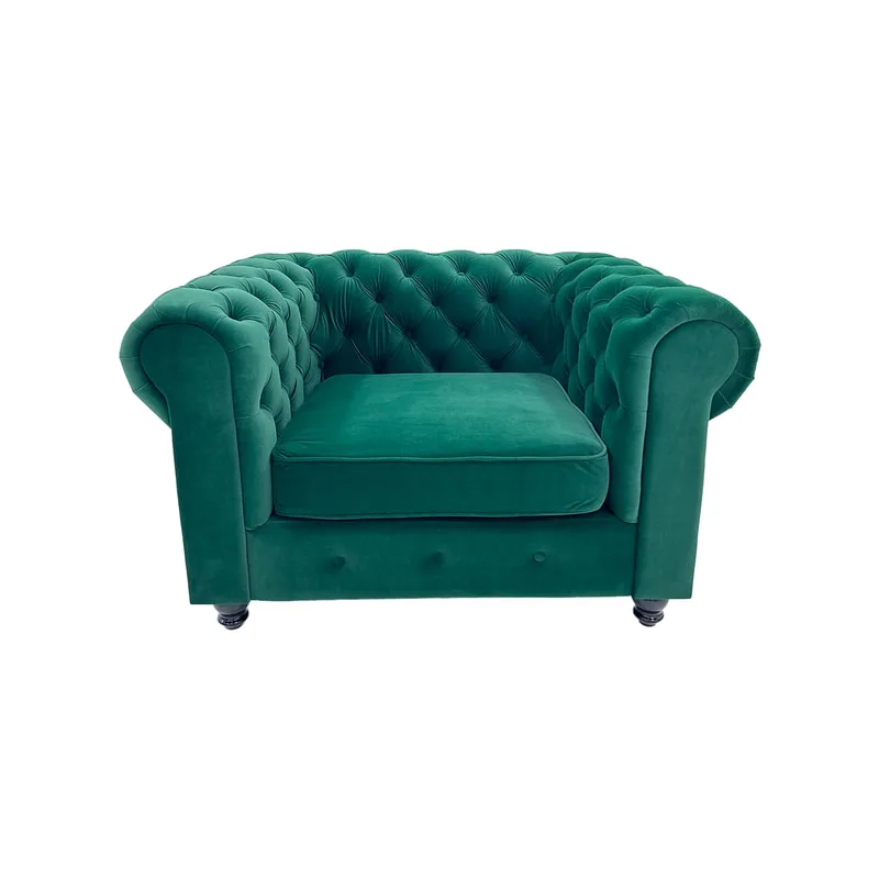 F-SN124-EG Botello single seater sofa in emerald green velvet with black feet