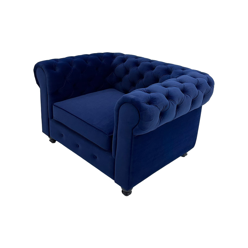 F-SN124-MB Botello single seater sofa in midnight blue velvet with black feet