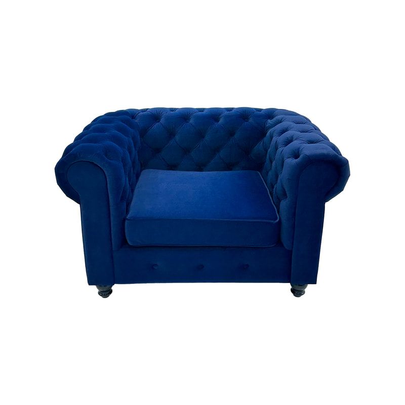 F-SN124-MB Botello single seater sofa in midnight blue velvet with black feet