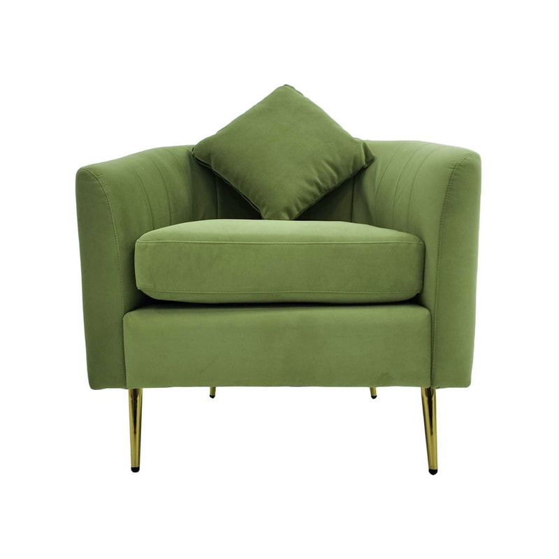 F-SN125-SG Darwin single seater sofa in sage green velvet with gold legs