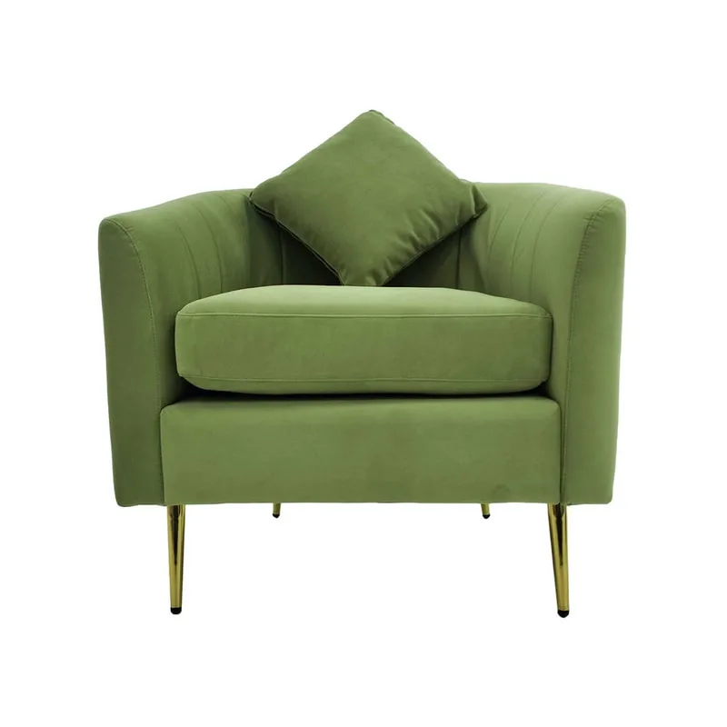 F-SN125-SG Darwin single seater sofa in sage green velvet with gold legs