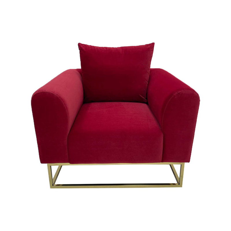 F-SN126-DR Empire single seater sofa in dark red velvet with gold frame