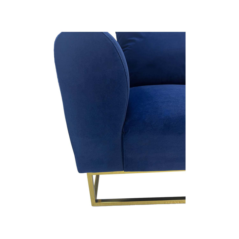 F-SN126-MB Empire single seater sofa in midnight blue velvet with gold frame